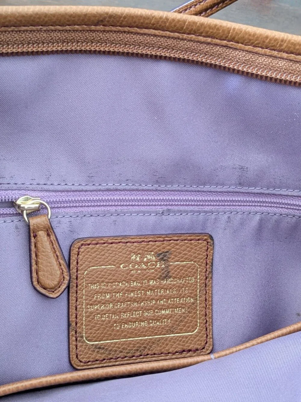 Coach Sawyer Plum Canvas & Leather Tote Bag Gold Hardware Charm Purple .